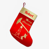油ポンプジャックメリークリスマスレッド スモールクリスマスストッキング (正面 (吊り時))