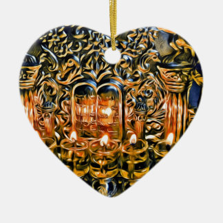 油ライトとのハヌカー（ユダヤ教の祭り）の（ユダヤ教）メノラー セラミックオーナメント