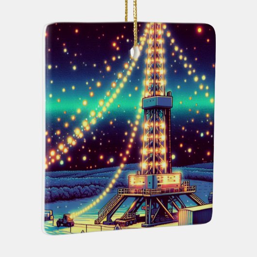 油ライト付きクリスマスガス掘削装置 セラミックオーナメント (右)