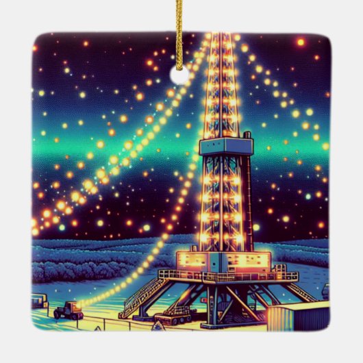 油ライト付きクリスマスガス掘削装置 セラミックオーナメント (裏面)