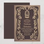 油ランタンとオークツリー素朴ブライダルシャワー 招待状 (正面/裏面)