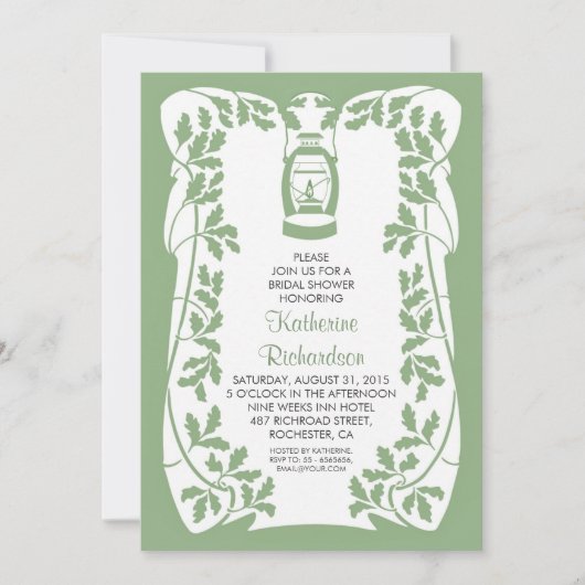 油ランタン&オークツリーラスティックブライダルシャワー 招待状 (正面)