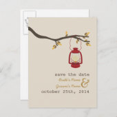 油ランプキャンプ秋の結婚式保存日付 案内ポストカード (正面/裏面)