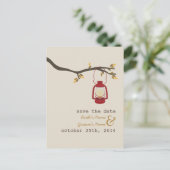 油ランプキャンプ秋の結婚式保存日付 案内ポストカード (スタンド正面)