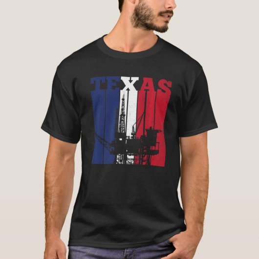 油リグテキサス州米国旗の油田ワーカーリグドリリング Tシャツ (正面)