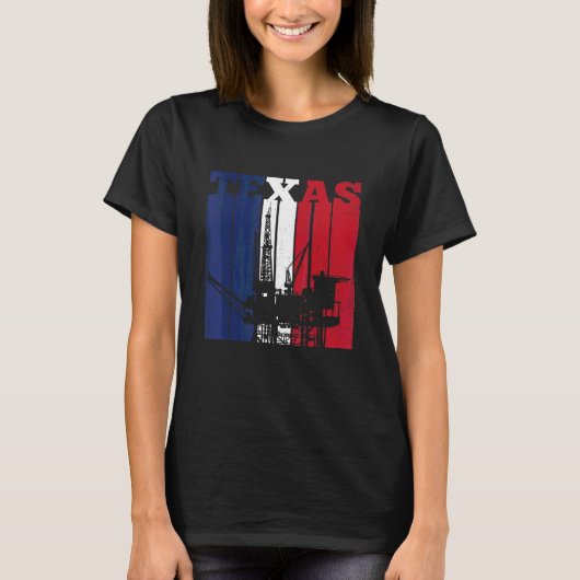油リグテキサス州米国旗の油田ワーカーリグドリリング Tシャツ (正面)