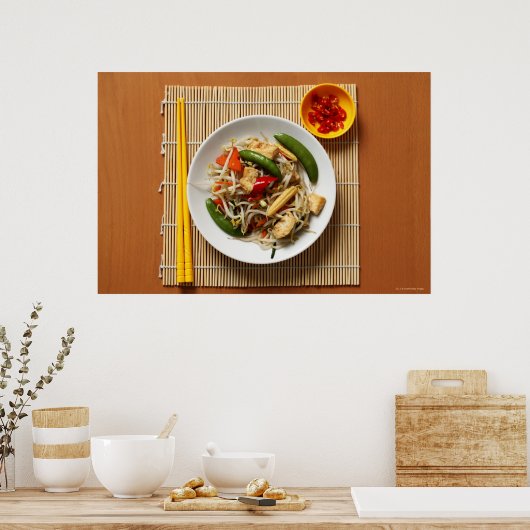 油中国の揚げ野菜をキリでかき混ぜる ポスター (キッチン)