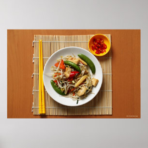 油中国の揚げ野菜をキリでかき混ぜる ポスター