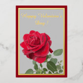 油彩で描かれた赤いバラ - ハッピーバレンタインデー 箔シーズンカード (正面)