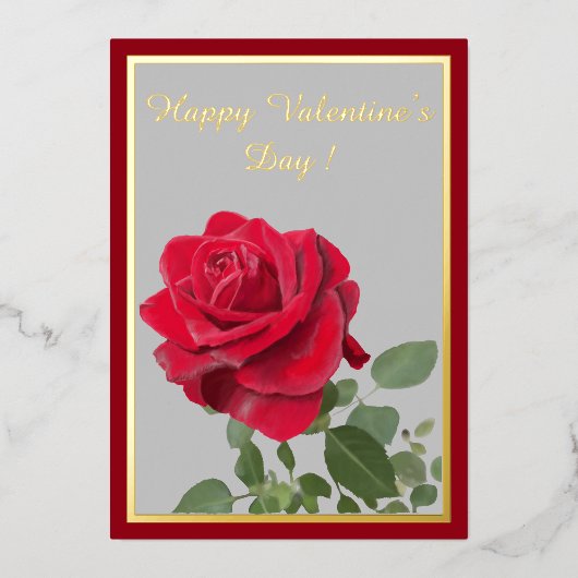 油彩で描かれた赤いバラ - ハッピーバレンタインデー 箔シーズンカード (正面)