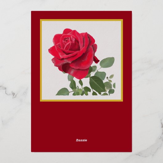 油彩で描かれた赤いバラ - ハッピーバレンタインデー 箔シーズンカード (裏面)