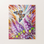 油彩画の薄紫の斑状木蝶 ジグソーパズル (縦)