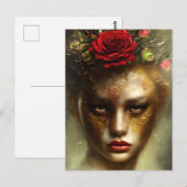 油彩画 ヴィンテージ風 傷あり 縁が焼け焦げた女性 ポストカード (正面/裏面)