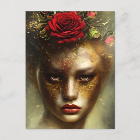 油彩画 ヴィンテージ風 傷あり 縁が焼け焦げた女性 ポストカード (正面)