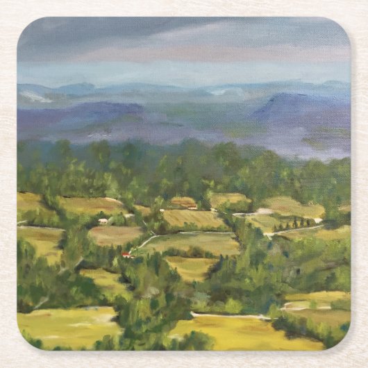 油彩画「上の野原」風景 スクエアペーパーコースター (正面)