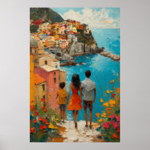 油彩画 – 海岸垣間見る：マナローラの抱擁