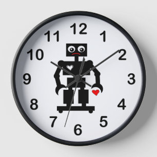 油性涙と壊れたClの周りのハートを持つ悲しいロボット 壁時計