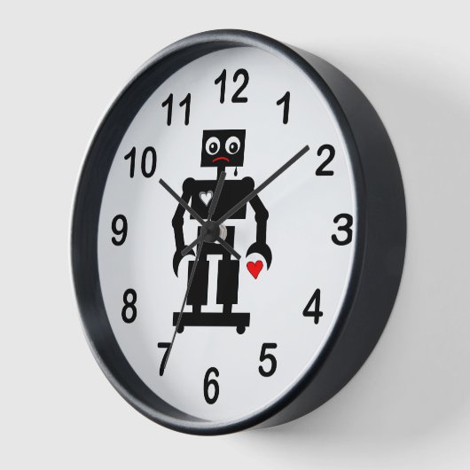 油性涙と壊れたClの周りのハートを持つ悲しいロボット 壁時計 (傾斜)