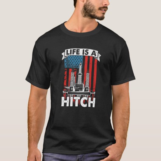 油田アメリカ国旗 フラクチャー オイル掘削 Tシャツ (正面)