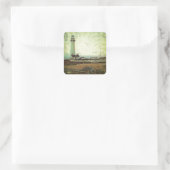 油画海岸航海のビーチ灯台 スクエアシール (バッグ)