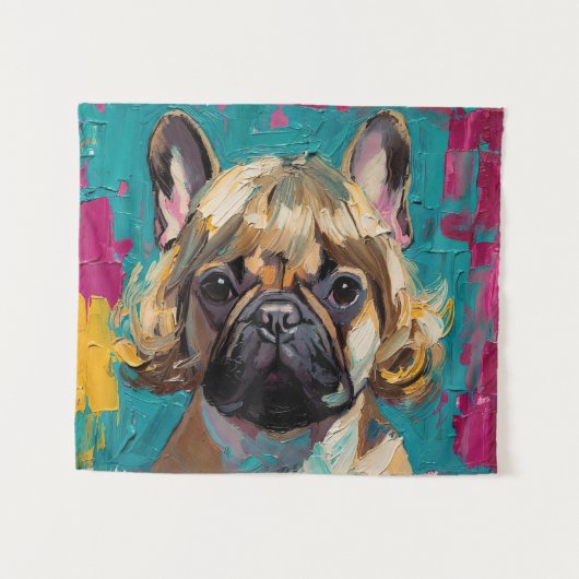 油絵のシリアスな犬 (#3) タペストリー (正面(横))