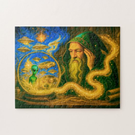 油絵のビジョンに現れたクリスタルボールを持つ魔術師 ジグソーパズル (横)
