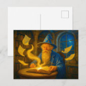 油絵の中の魔導士が魔法書を読む シーズンポストカード (正面/裏面)