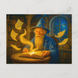 油絵の中の魔導士が魔法書を読む シーズンポストカード