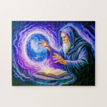 油絵の幻想的なポータルを開く魔法使い