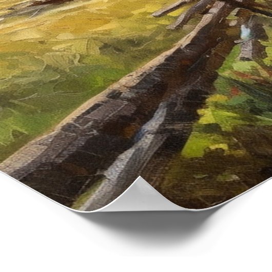 油絵の曲がりくねった道の森林の草地を西に広げる ポスター (角)