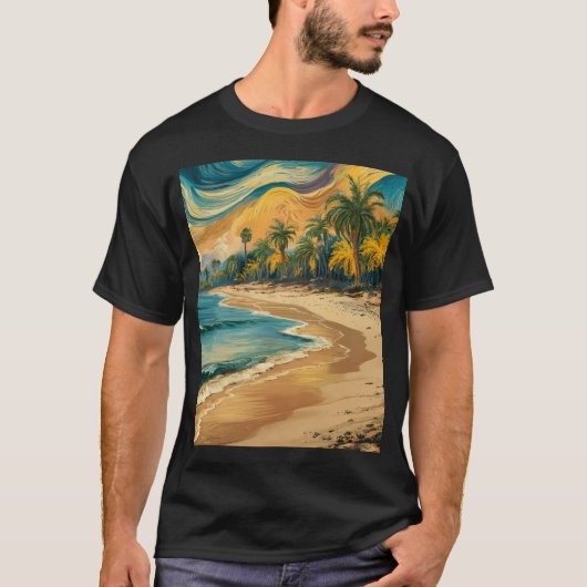 油絵の浜辺 Tシャツ (正面)