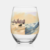 油絵の美しい海の側 ステムなしワイングラス (左)