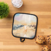 油絵の美しい海の側 鍋敷き (トップダウン)