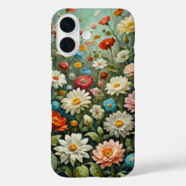 油絵の花の草原のカバー iPhone 16ケース