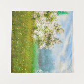 油絵の農村風景、畑の花 タペストリー (正面(横))