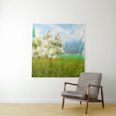油絵の農村風景、畑の花 タペストリー (インサイチュ)