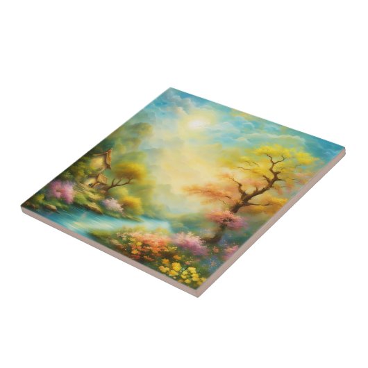 油絵を描の春の風景と木 タイル (側面)