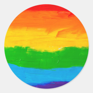 油絵を描レインボーカラーゲイレズビアンLGBT ラウンドシール