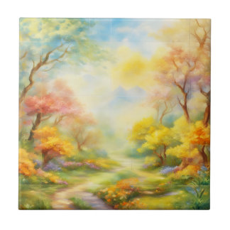 油絵を描a春の風景2 タイル