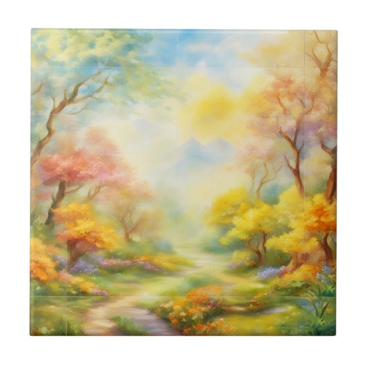 油絵を描a春の風景2 タイル (正面)