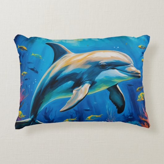 油絵イルカ アクセントクッション (正面)