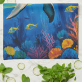 油絵イルカ キッチンタオル (折り畳み)