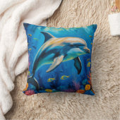 油絵イルカ クッション (ブランケット)