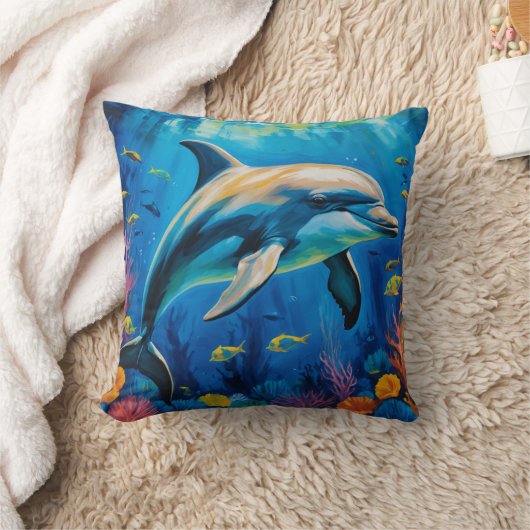 油絵イルカ クッション (ブランケット)