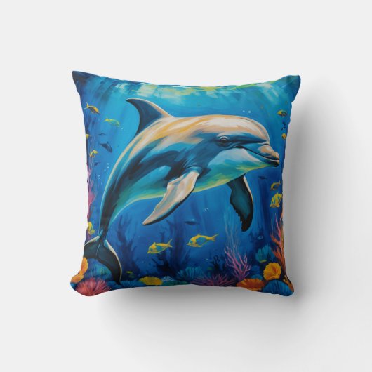油絵イルカ クッション (正面)