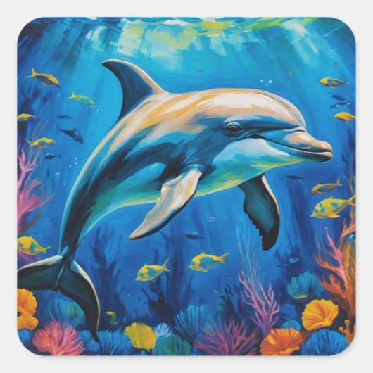 油絵イルカ スクエアシール (正面)