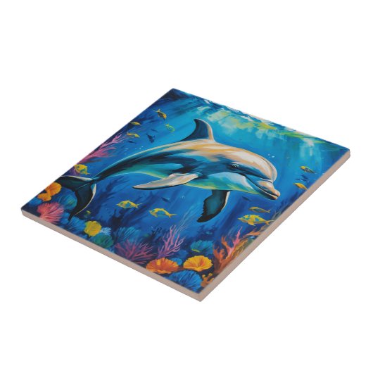 油絵イルカ タイル (側面)