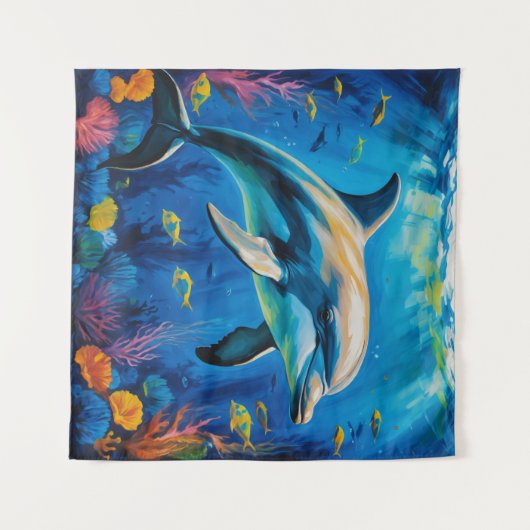 油絵イルカ タペストリー (正面(横))