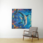 油絵イルカ タペストリー (インサイチュ(横))