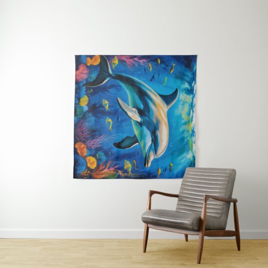 油絵イルカ タペストリー (インサイチュ(横))